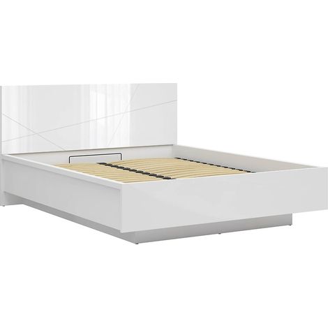 Lit coffre 160x200 avec sommier et rangement, coloris Blanc brillant/Blanc haute brillance - Longueur 206 x Profondeur 169,5 x Hauteur 98,5/43 cm (1/5)