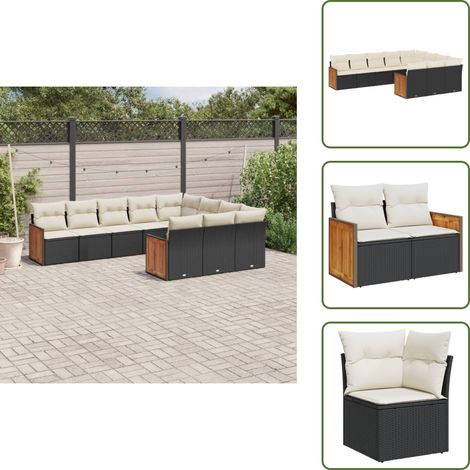 Salon de jardin 10 pcs avec coussins noir résine tressée - Ensemble Salon De Jardin - Meuble Extérieur - Salon De Jardin Pliable - Set De Salon De Jardin - Fauteuil De Jardin (1/5)
