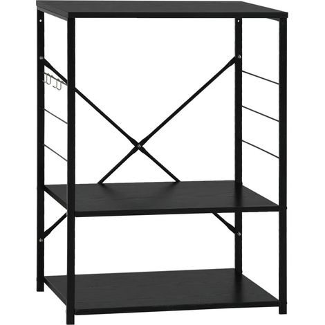 Armadio per microonde 60 x 39,6 x 79,5 cm con 3 ripiani e ganci per utensili in legno nero 020046480