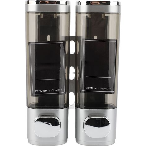 Dispenser di sapone a pressione da parete, 300 ml, ABS, doppia erogazione, trasparente, per shampoo, colore oro. (1/5)