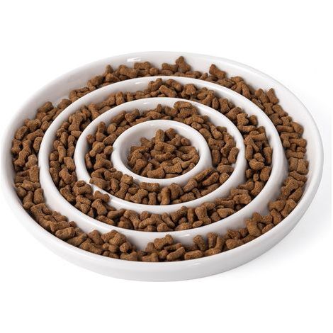 1 - Gamelle Chat - Bol Céramique - Alimentation Lente - Anti Vomissement Surélevé Pour Nourriture Humide Sèche Blanc 15x15cm (1/5)