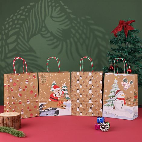 Sac cadeau de Noël en papier kraft MC2601, 26x33x12 cm, lot de 12 motifs festifs (1/2)