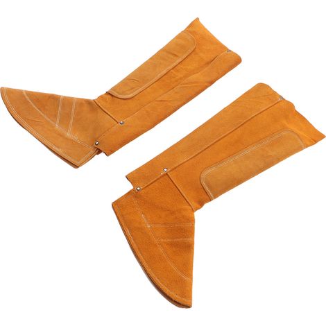Guêtres de soudeur en cuir de vachette, taille ajustable, ignifugées, avec fermeture Velcro, protection des jambes pour les travaux de grillade et agricoles. (1/5)