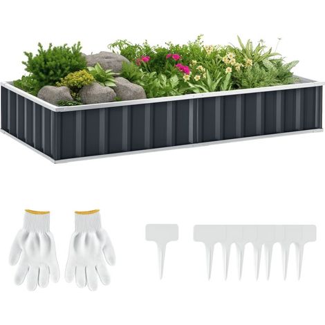 Carré Potager de Jardin 174 x 90 x 30 cm - modulable, Montage sans Outils, Gants fournis - tôle d'acier ondulée Anthracite