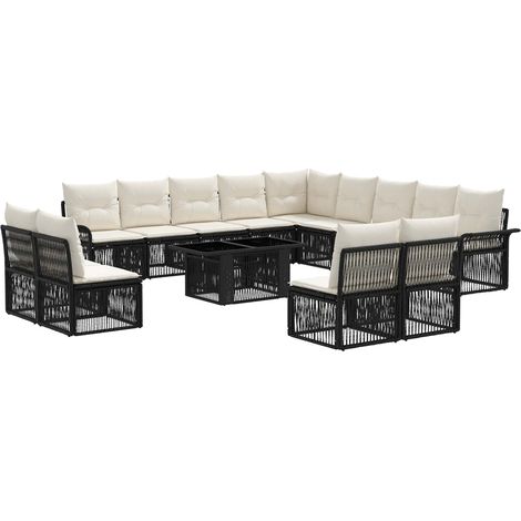 Set Divano da Giardino 14 pz Nero e Bianco Crema polyrattan vidaXL (1/5)