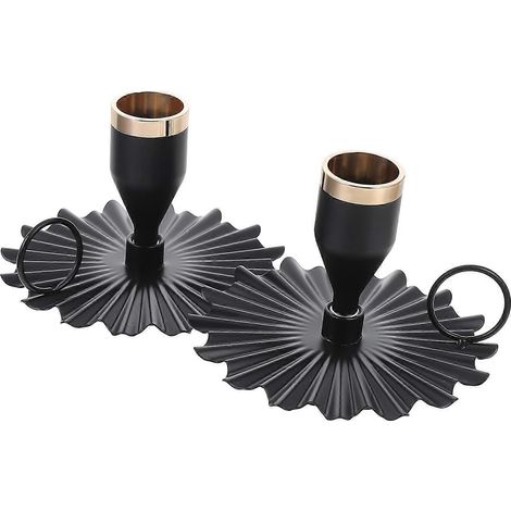 Lot de 2 bougeoirs en métal style rétro en fer, élégants chandeliers à main (1/5)