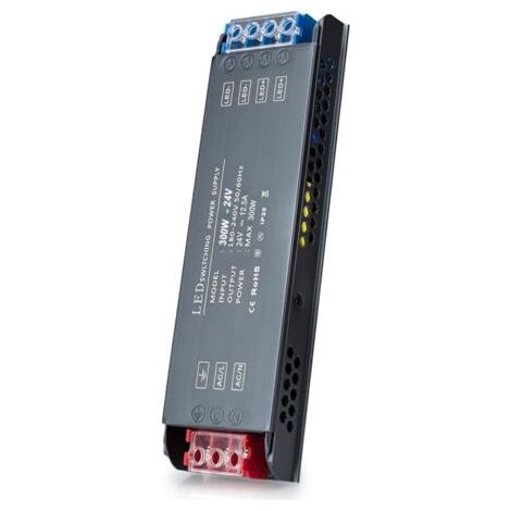 Alimentation LED Transformateur 300W Ultra Mince 12,5A 24V DC - Adaptateur AC/DC 220V - Coque Aluminium - 5x2,4x20,5cm (1/4)