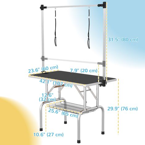 Table de toilettage pour chiens noire réglable avec 2 sangles de sécurité et panier de rangement pour le toilettage des animaux de compagnie (1/5)