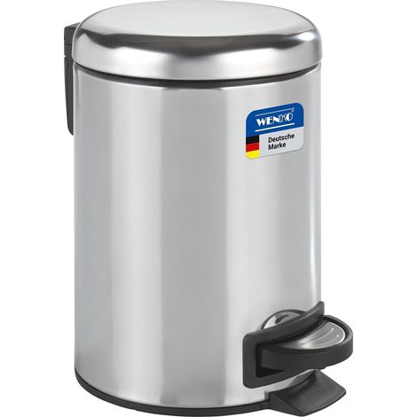 Poubelle à pédale inox 3L - Acier brossé - Système Easy Close - Pour salle de bain et WC - 17x25x22,5 cm (1/5)