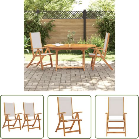The Living Store Chaises pliables de jardin lot de 2 bois d'acacia et textilène - Chaise De Jardin - Chaise Pliante - Mobilier De Jardin - Terrasse - Jardin (1/5)
