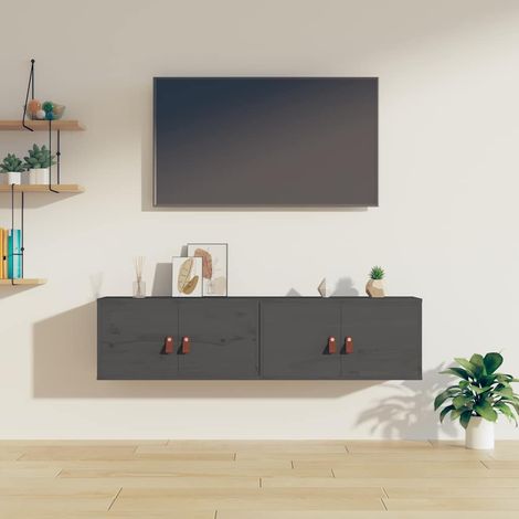 vidaXL Armarios de pared 2 uds madera maciza de pino gris 60x30x30 cm (1/5)