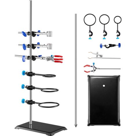 Support de Laboratoire, Ensemble de Support de Cornue de Laboratoire, en Acier, Tige de 60 cm et Base en Fonte de 21x13,5 cm, avec Pinces pour Flacons, Burettes et Pinces Croisées Médecine (1/5)