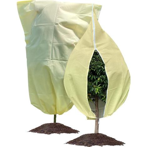 Housse de protection hivernale pour plantes, blanche, 120 x 180 cm, lot de 2 pour arbustes hauts, avec fermeture éclair et cordon de serrage (1/5)
