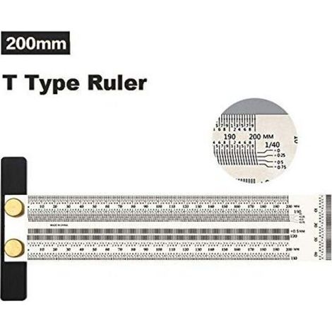 Règle en T Marking, règle de traçage de haute précision pour le travail du bois, échelle perforée, outil de mesure pour charpentier (200 mm) (1/4)