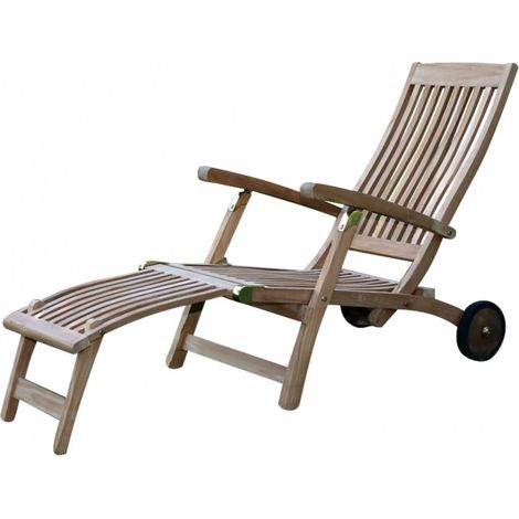 Poltrona lettino in teak con ruote e poggiapiedi Luxor double (1/3)