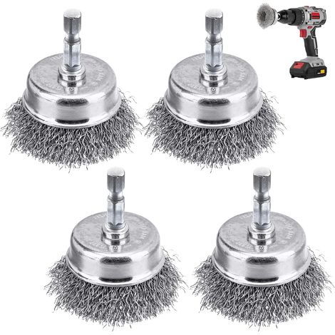 Brosse Métallique pour Perceuse 4 Pièces, Tige Hexagonale 6 mm (4) (1/5)