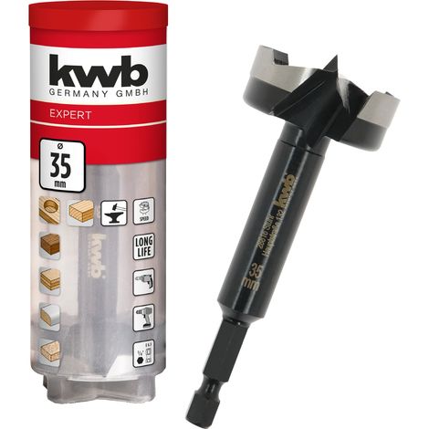 kwb Mèche à bois, Ø 35 mm, mèche à cloche (pour le bois, tête de perçage forgée, affûtage spécial, trous de perçage rapides et sans éclats, pointe de centrage affûtée sur 4 côtés) (1/5)