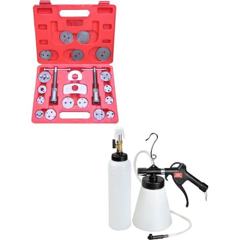 Coffrets repousse Piston Etrier de Freins universel 22pcs + Kit Purgeur de Frein Autonome Pneumatique avec remplissage 700ml