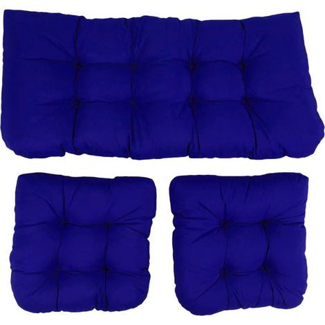 Coussins de Chaise en Rotin 3 Pièces, Tissu Polyester Imperméable et Résistant au Soleil, Rembourrage Coton PP Confortable, Design Boutonné Antidérapant, Bleu Marine, Ensemble pour Intérieur et Extéri (1/4)