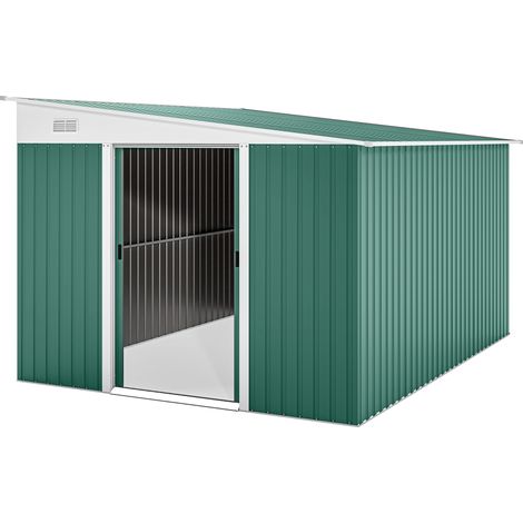 Abri de jardin métal toit pente double porte verrouillable 2,8x3,45x2,01m vert