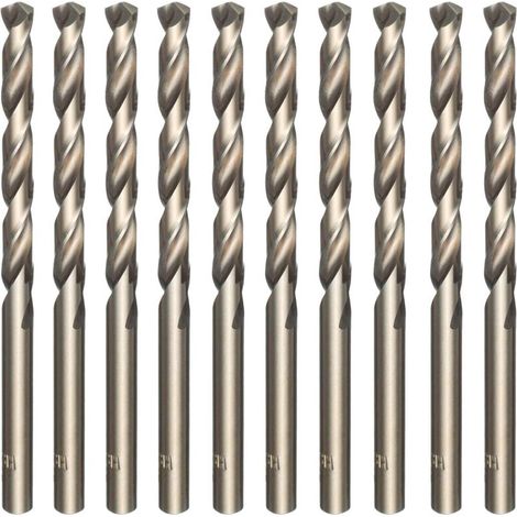 Juego de 10 brocas helicoidales M35 de acero de alta velocidad chapadas en oro con acabado de cobalto - Para taladrar acero inoxidable, acero templado, hierro fundido, cobre, aluminio, madera y plásti