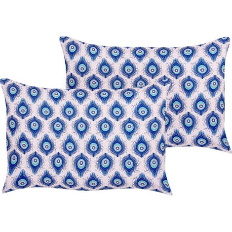 Set di 2 cuscini da giardino in tessuto di poliestere blu e rosa con motivo a pavone 40 x 60 cm Ceriana (1/5)