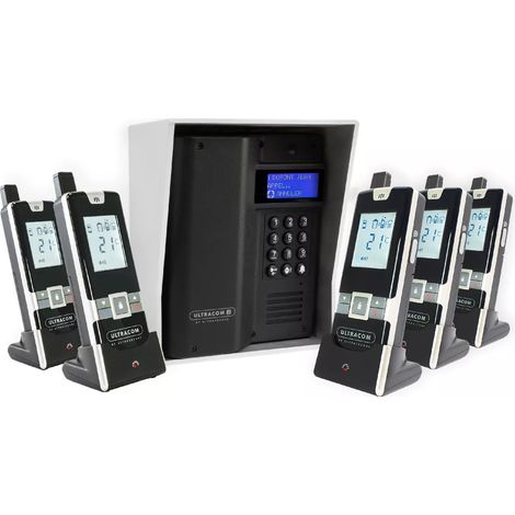 Interphone 600 mètres sans-fil longue portée autonome digicode écran LCD - UltraCOM3 NOIR visière argentée + 5 combinés (1/5)