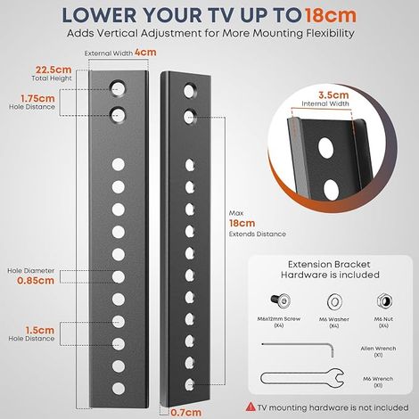 Plaque d’extension VESA verticale pour téléviseurs avec position VESA basse, supports TV de plafond et supports muraux, Noir (1/4)