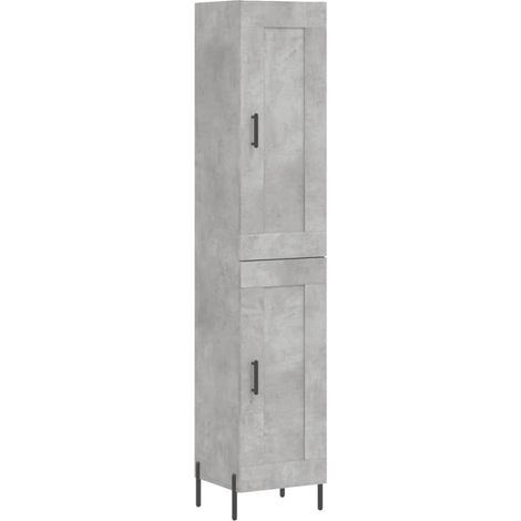Buffet bahut commode armoire meuble de rangement organisateur cuisine salle de séjour salon haut 34,5 x 34 x 180 cm bois d'ingénierie gris