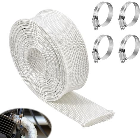 Tuyau d'échappement de 300 cm pour générateur électrique, 25 mm, résistant à la chaleur, en fibre de verre, avec 4 clips, tuyau de protection contre la chaleur, tuyau d'isolation pour chauffage (1/5)