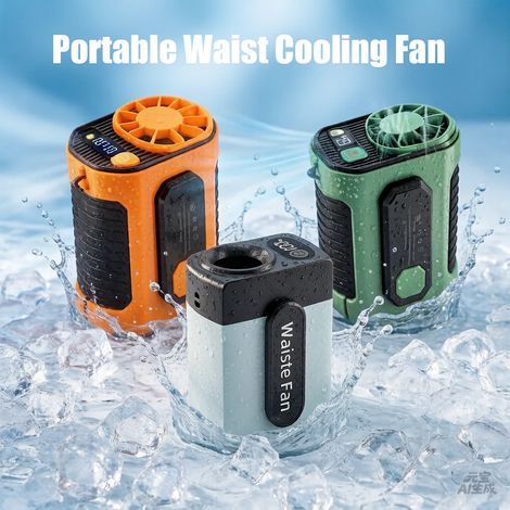 Ventilateur de refroidissement vert 3600 mAh avec clip ceinture/attache – Rechargeable par USB avec fonction batterie externe (1/5)