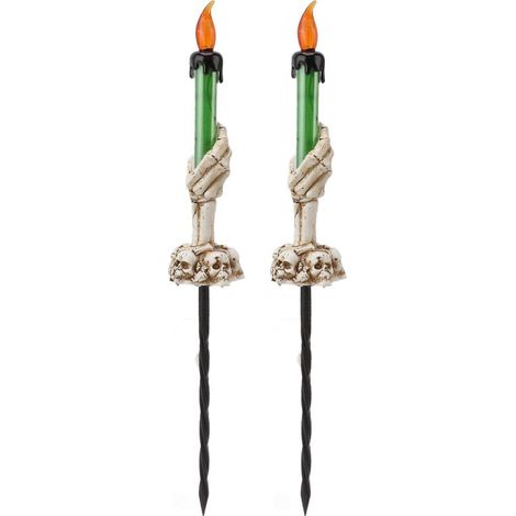 Lot de 2 bougies décoratives d'Halloween, lumière chaude, 120 mAh, en plastique, en forme de main de squelette fantôme, couleur verte. (1/5)