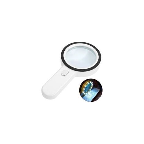 Loupe de Lecture éclairée, Loupe 30X avec 12 LED Lumière Loupe Grossissante à Main, Loupe Eclairante pour Lecture, Bijoux, Seniors, Malvoyant, Observation et Travaux Manuels (Bouton d'argent)
