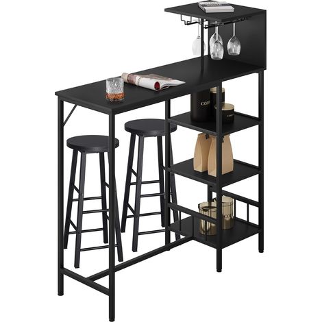 WOLTU Conjunto de Mesa Alta y 2 taburetes con 4 estantes y botellero para Cocina Estructura de Metal Negro (1/5)