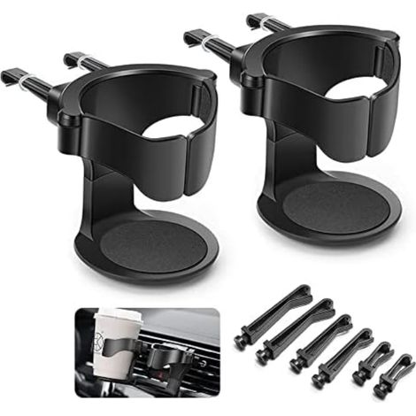 Porte Gobelet Voiture, 2PCS Support Gobelet Voiture, Porte-gobelet de Voiture Réglable, pour Grille d'Aération de Voitures, Camions, Camping-Cars(Noir) (1/5)