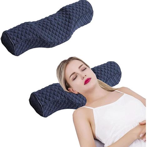 Oreiller cervical en mousse à mémoire de forme pour soulager les douleurs cervicales, oreiller de soutien cervical pour les personnes dormant sur le côté (bleu)-AquaForge (1/5)