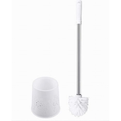 Cleafe - Portascopino Rotondo Decorato Bianco Per Bagno Wc Toilette Con Scopino 79822 - (1/2)