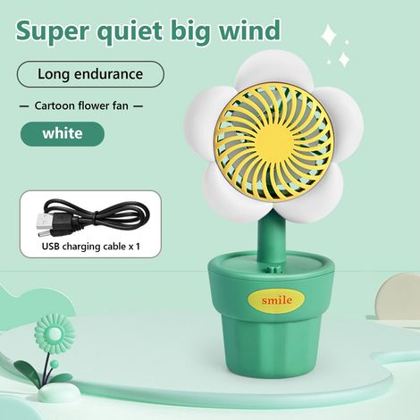 Ventilateur USB Mini - Rechargeable - 3 Vitesses Réglables - Design Pot à Fleurs - Pour Bureau Dortoir Voyage - 1 Pièce (1/3)