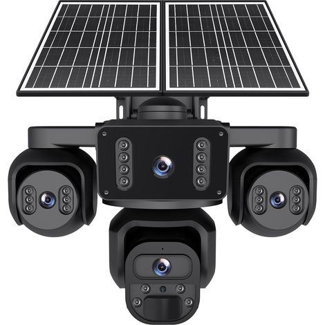 Caméra de surveillance solaire 4G quatre lentilles AOV 20MP IP66 extérieur, 4 vues simultanées, autonomie solaire batterie lithium, vision de nuit 30m, interphone audio, détection alerte, dôme 2 pouce (1/5)