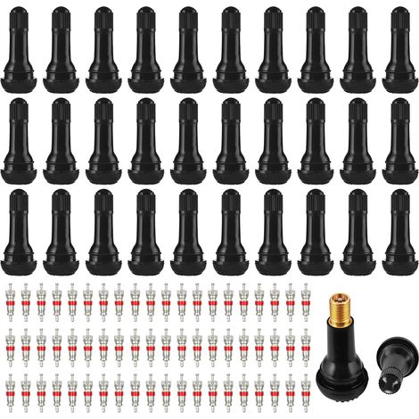 30 Pièces TR414 Valve Pneu Voiture et 60 Pièces Obus de Valve en Caoutchouc Snap-in Jantes Valves Tubeless Valves Auto pour Voiture Bicyclettes Moto Véhicules Tout-Terrain (Noir) (1/5)
