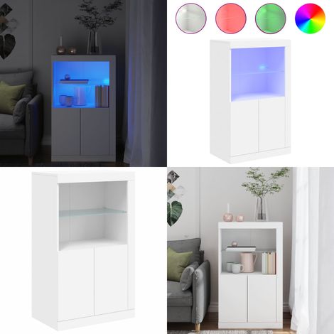Armoire latérale avec éclairage LED blanc bois d'ingénierie - Meuble De Rangement - Armoire - Bibliothèque - Luminaire Led - Décoration Intérieure - Home & Living