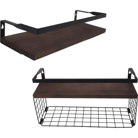 Set aus 2 Wandregalen, rustikales, schwebendes Drahtregal für Badezimmer, Küche oder Büro (1/5)