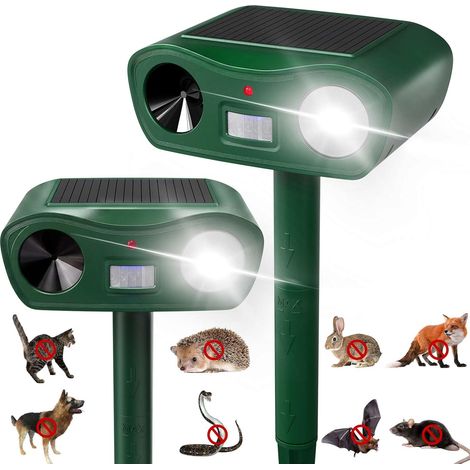 Repellente per animali domestici a ultrasuoni ad energia solare con luce stroboscopica – Repellente per talpe, repellente per gatti da giardino – Efficace contro gatti, cani, martore e uccelli – Confe (1/5)