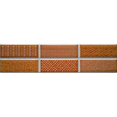 LISTELLO GRECA DECORO IN CERAMICA RICAMO ARANCIO 5X20 cm RIVESTIMENTO BAGNO (1/2)
