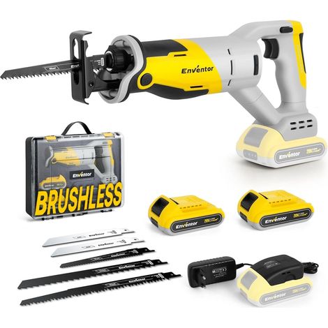 Scie Sabre Sans Fil, 20V Brushless, 2 x 2.0Ah Batteries 5 Lames de Scie, Vitesse variable 0-3000RPM, Coupe maximale 115mm, Idéal pour couper bois, métal, plastique, branches (1/5)