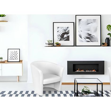 Fauteuil de salon, Siège rembourré, Chaise avec accoudoirs en simili cuir, 64x63h76 cm, Blanc (1/5)