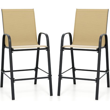 Set di 2 sgabelli da bar da esterno con seduta allargata e poggiapiedi, Sgabelli alti da patio per terrazza e piscina Beige