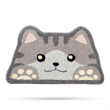 Tapis de bain mignon en forme de chat, ultra doux et absorbant, lavable en machine, antidérapant pour baignoire et douche, 40 x 60 cm, motif chat (1/5)
