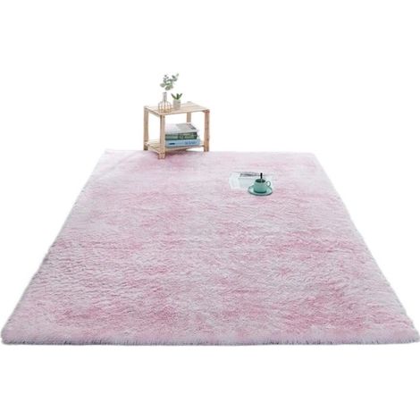Tapis shaggy moelleux 120x180cm, antidérapant, rose/blanc, pour salon/chambre (1/4)