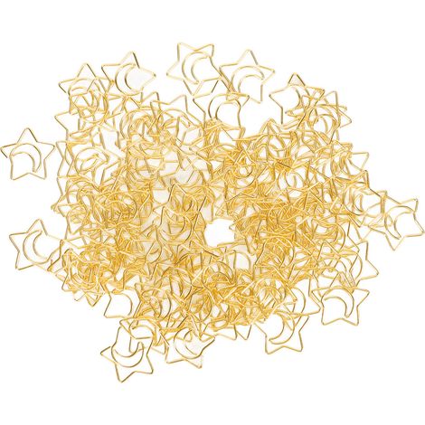 100 Stück Stern- und Mond-Büroklammern, rostfrei, rutschfest, niedliche Büroklammern für Büro, Alltag, Schule, Gold (1/5)